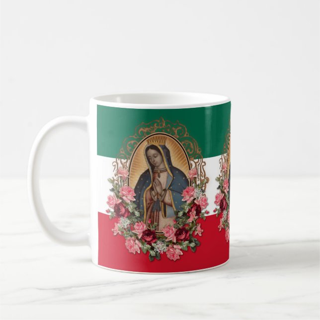 Spanska Dam i Guadalupe Mexikanska Flagga Religiös Kaffemugg (Vänster)
