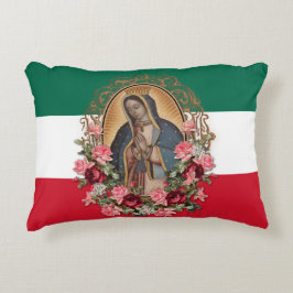 Spanska Dam i Guadalupe Mexikanska Flagga Religiös Prydnadskudde