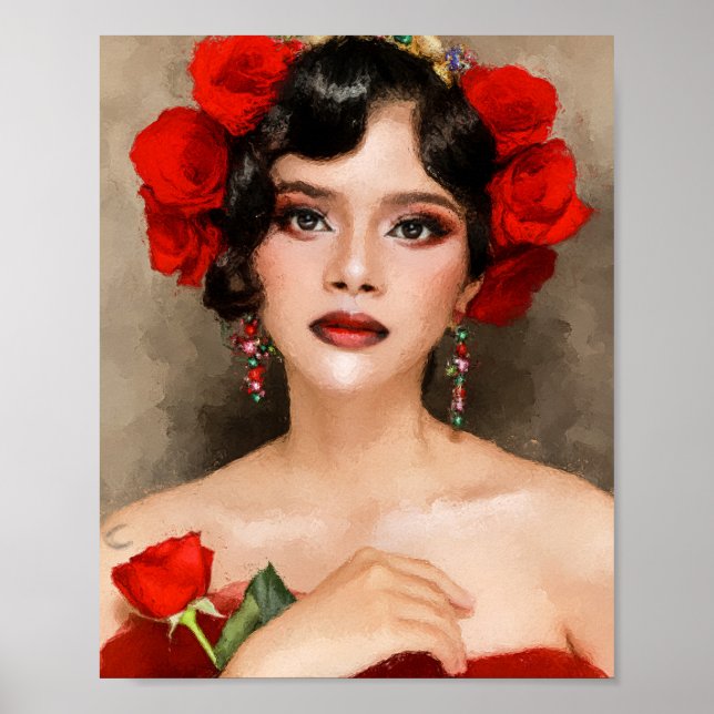 Spanska Dam i Red Digital Art Poster (Framsidan)