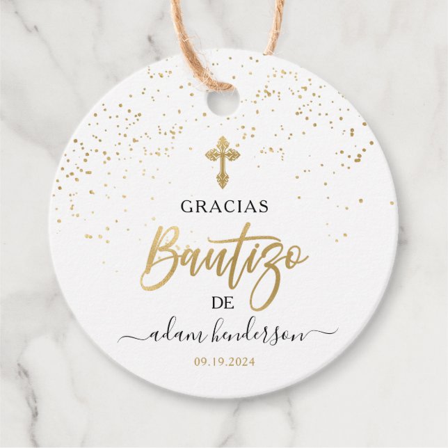 Spanska De Bautizo Gracias Guld Gåvor Etiketter (Framsida)