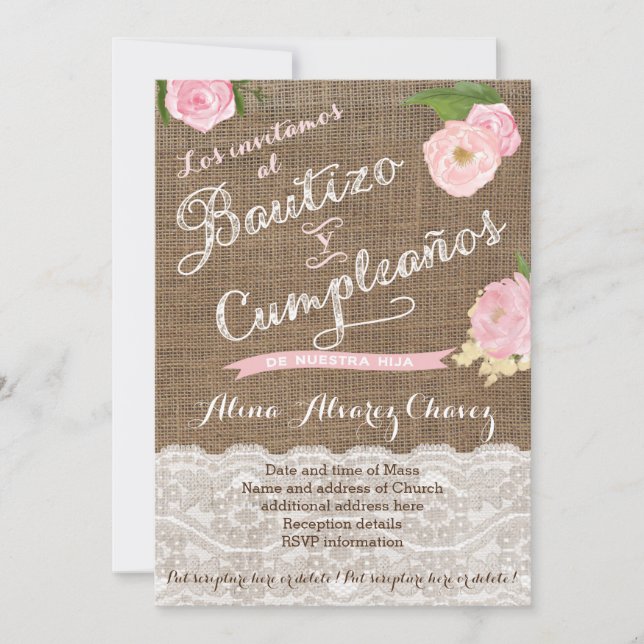 Spanska dop- och födelsedagsinbjudningar för flick inbjudningar (Framsida)