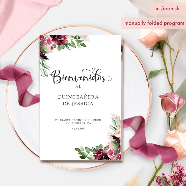 Spanska, Elegant Burgundy Quinceañera-programmet (Skapare uppladdad)