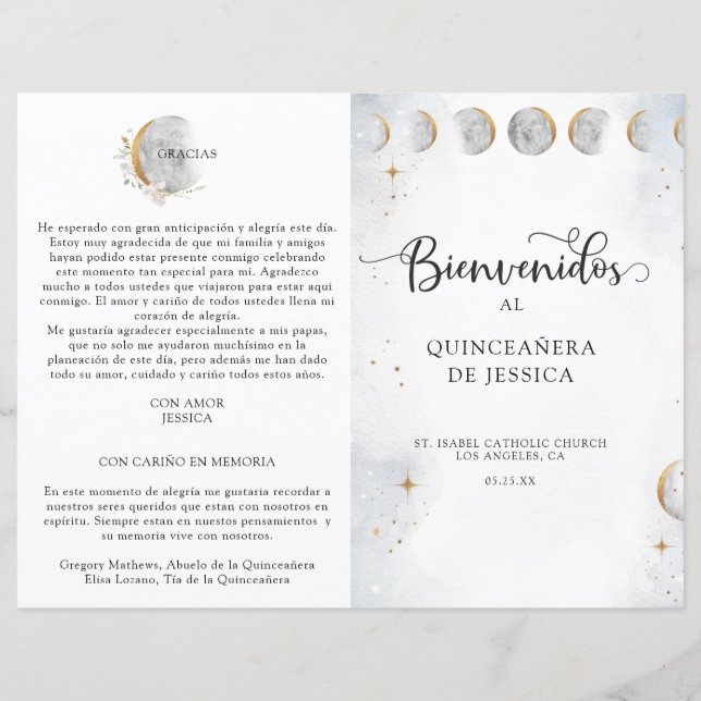 Spanska, Elegant Celestial Quinceañera-programmet (Framsida)