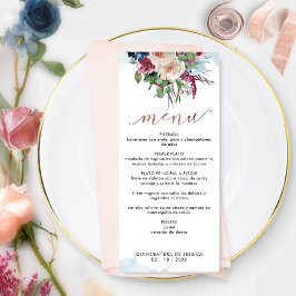 Spanska, Elegant Pastel Blommigt Quinceañera Menu Meny