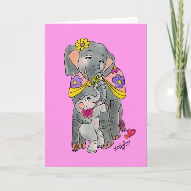 Spanska Elephant Mor och Dotter Mor dag Meddelande (Framsida)