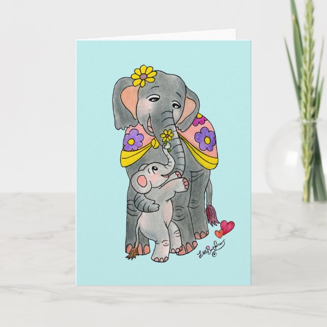 Spanska Elephant Mor och Son Mor's Day Card Meddelande (Framsida)