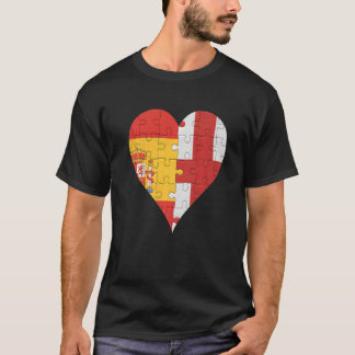Spanska engelska Flagga Heart Premium T Shirt