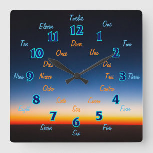 Spanska engelska Square Wall Clock Fyrkantig Klocka