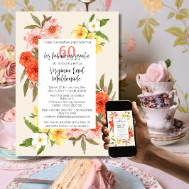 Spanska färgstarka Blommigtar Vita Ram 60:e födels Inbjudningar