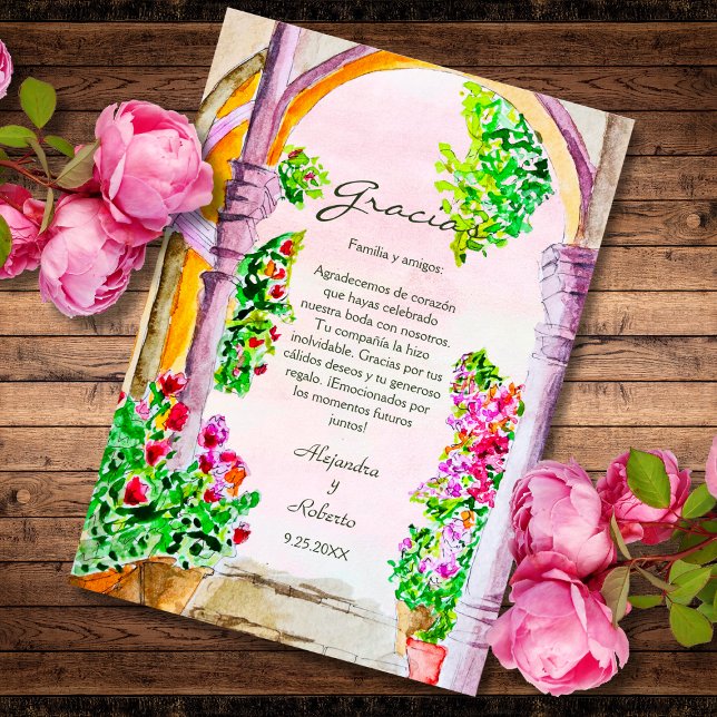 Spanska färgstarka vattenfärgsfärgade Blommigten O Tack Kort (Skapare uppladdad)