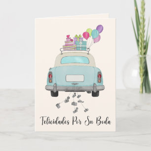Spanska Felicidades Bröllopsdag Blue Retro Car Kort