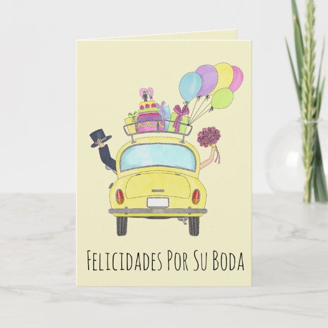 Spanska Felicidades Bröllopsdag Fiat 500 Kort (Framsida)
