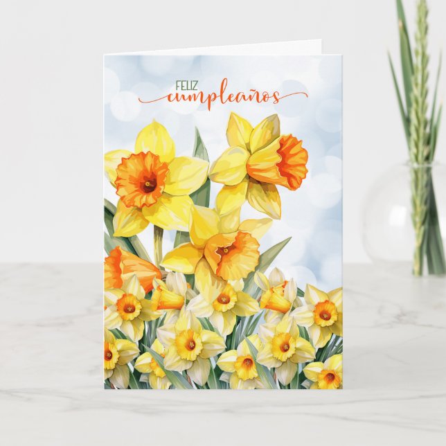 Spanska Feliz Cumpleanos Daffodil Birthday Kort (Framsida)