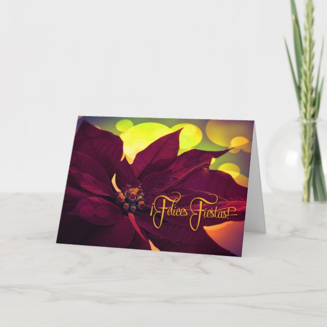Spanska Feliz Fiestas! Jul Vin Poinsettia Helgkort (Framsida)