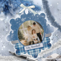 Spanska Feliz Navidad Elegante Azul Helgdag Card