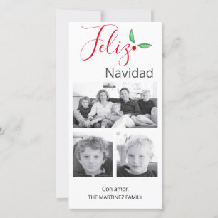 Spanska Feliz Navidad Festive Holly Three Photos Julkort