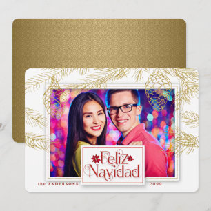 Spanska Feliz Navidad i julfoto i Guld Julkort