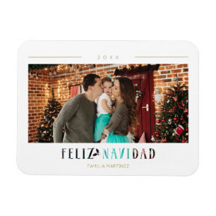 Spanska Feliz Navidad Modern Typography Photo Magnet