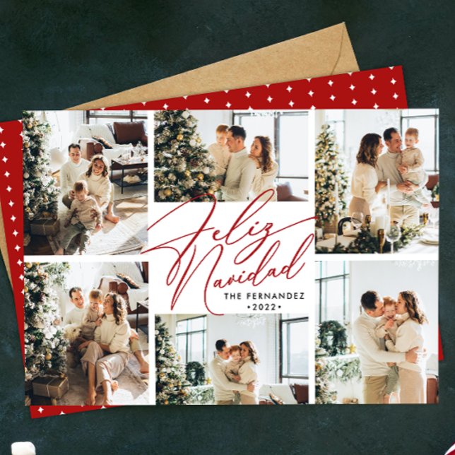 Spanska Feliz Navidad Photo Collage Julkort (Skapare uppladdad)