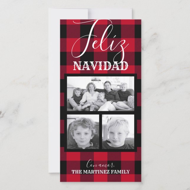 Spanska Feliz Navidad Red Buffalo Check Foton Julkort (Framsida)