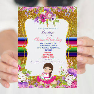 Spanska Fiesta Girl Baptism Christening Inbjudningar