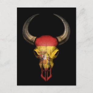 Spanska Flagga Bull Skull on Black Vykort