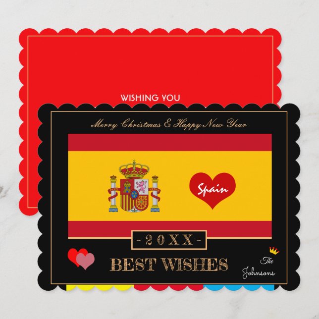 Spanska Flagga & Gott nytt år/Önskemål Spanien Hea Julkort (Fram/baksida)