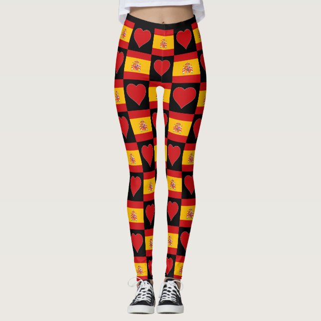 Spanska Flagga Heart Mönster Cute Patriotic Spanie Leggings (Framsida)