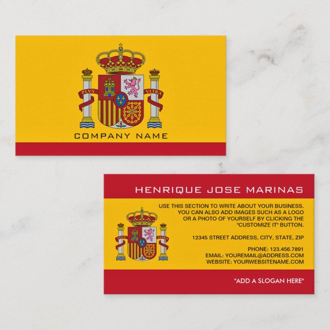 Spanska Flagga Jackar av Arm, Flagga Spanien Visitkort (Fram/baksida)
