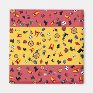 Spanska Flagga med berömdar i Spanien Magnet