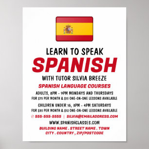 Spanska Flagga, Spanska språkkursreklam Poster
