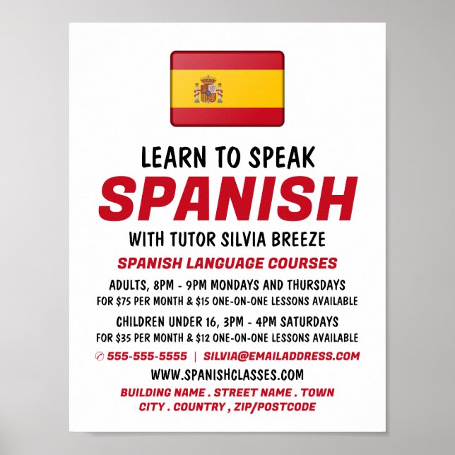 Spanska Flagga, Spanska språkkursreklam Poster (Framsidan)