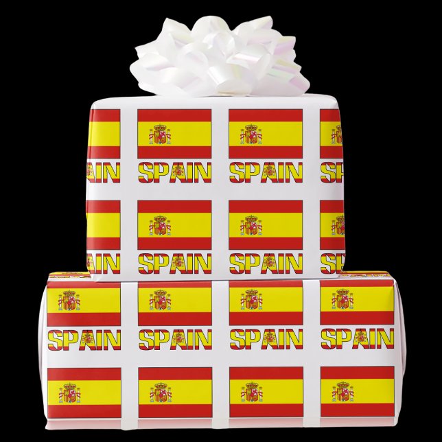 Spanska flaggan klinker presentpapper (Gift wrapping paper with Tiled Spanish Flag and the word SPAIN below in the colors of the flag.)