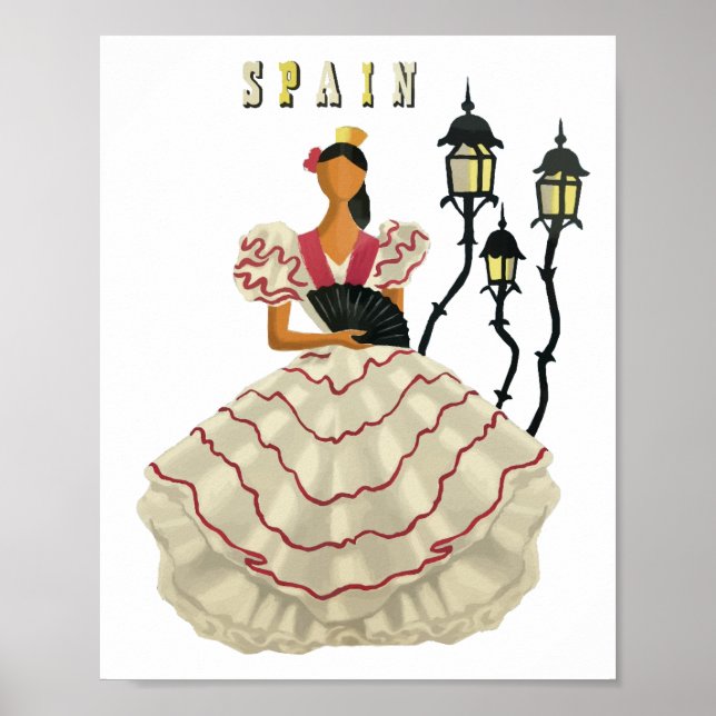 Spanska Flamenco Dancer-kvinnan Spanien Travel Art Poster (Framsidan)