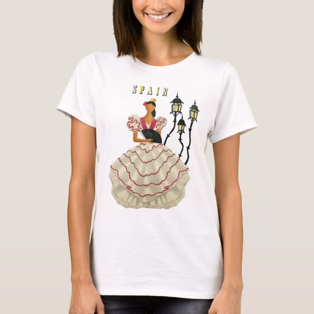 Spanska Flamenco Dancer-kvinnan Spanien Travel Art T Shirt (Framsida)