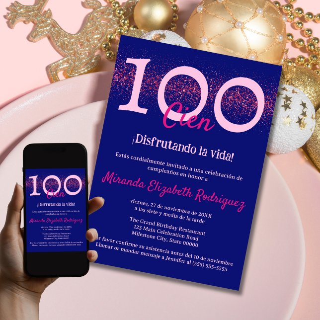 Spanska flottan Hot Pink Chic Dam 100-årsdag Inbjudningar (Skapare uppladdad)