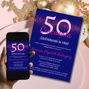 Spanska flottan Hot Pink Eleganta Kvinnors 50-årsd Inbjudningar
