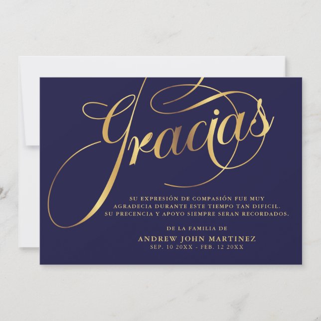 Spanska flottan och Guld Calligraphy Funeral  Tack Kort (Framsida)