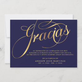 Spanska flottan och Guld Calligraphy Funeral Tack Kort