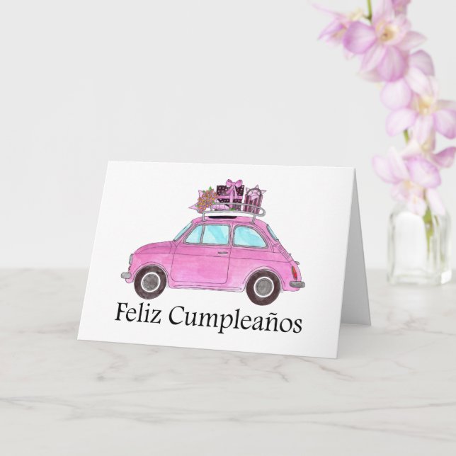 Spanska födelsedag: Retro Fiat 500 Kort (Orkide)