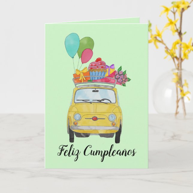 Spanska födelsedag - Retro Fiat 500-kort Kort (Gul blomma)