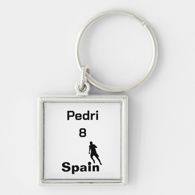 Spanska fotbollen, anpassadet fyrkantig silverfärgad nyckelring (Framsidan)