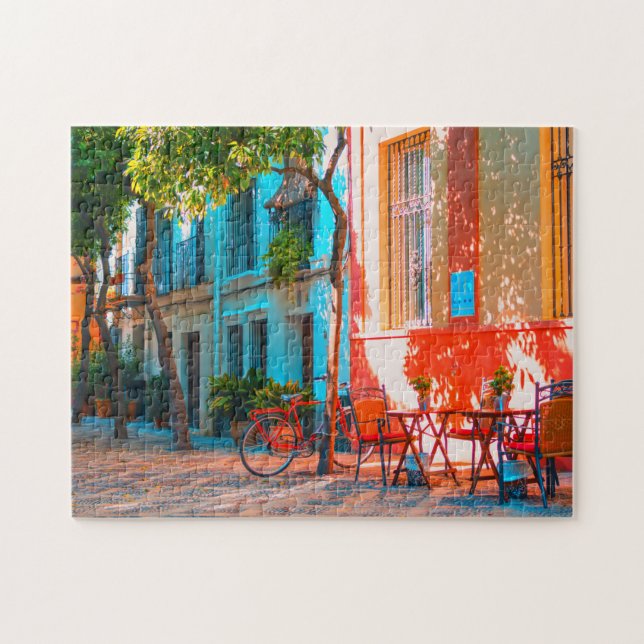 Spanska gatan Cafe Jigszle Puzzle Pussel (Horisontell)