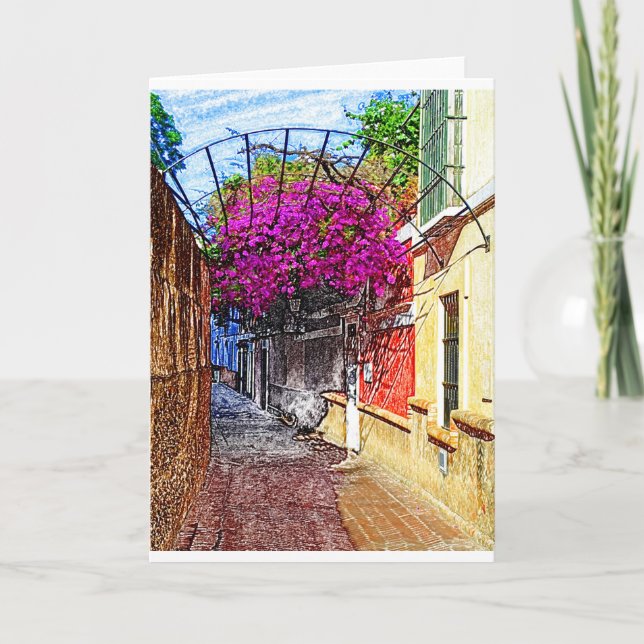 Spanska gatan med Lila blommor Kort (Framsida)