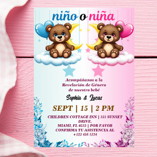 Spanska genderna avslöjar Nino o Nina Bear Inbjudningar
