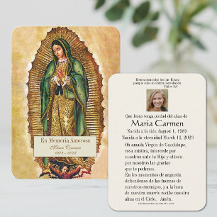 Spanska Guadalupe Mary Funeral Prayer Heliga Card Placeringskort