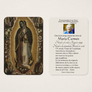 Spanska Guadalupe Mary Funeral Prayer Heliga Card Visitkort