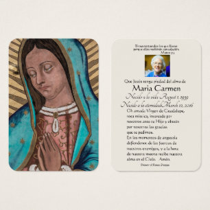 Spanska Guadalupe Mary Funeral Prayer Heliga Card Visitkort