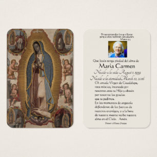 Spanska Guadalupe Mary Funeral Prayer Heliga Card Visitkort