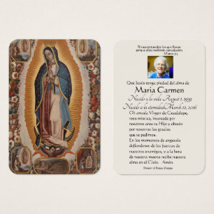 Spanska Guadalupe Mary Funeral Prayer Heliga Card Visitkort